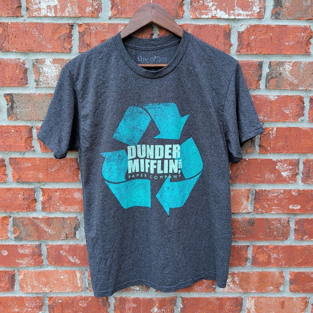 The Office T-Shirt Mens Medium Charcoal Gray Dunder Mifflin Recycle Logo Tee